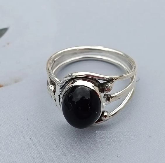 Handmade Sterling Silver Black Onyx Ring Boho Gemstone Ring All Size R 478