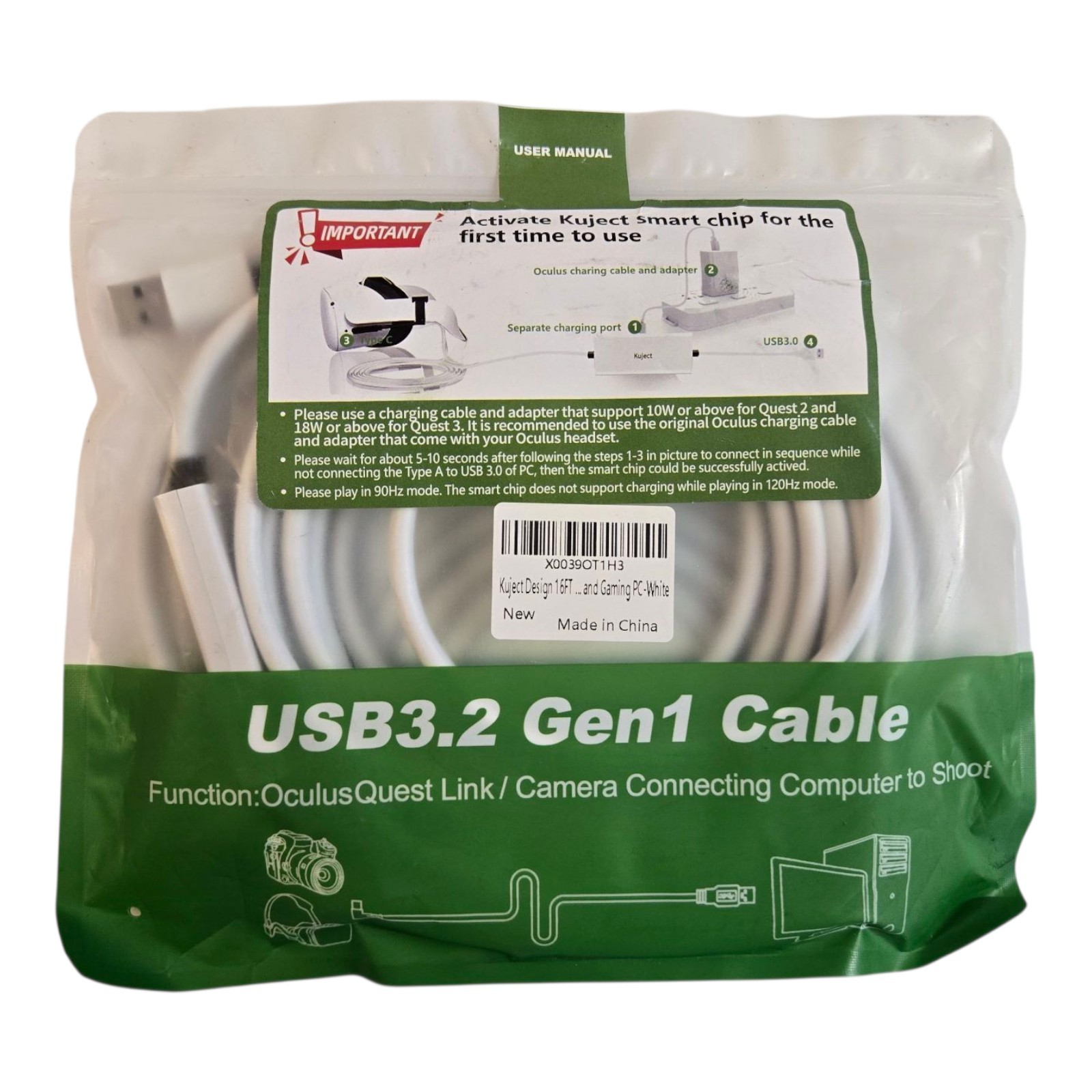 New Black USB 3.2 Gen 1 Cable for Oculus Quest or Camera Link to Computer
