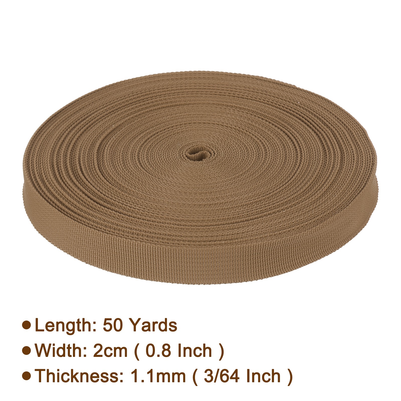 Nylon Webbing Strap 50 Yards 7/8" Polypropylene Lightweight Strap Light Coffee