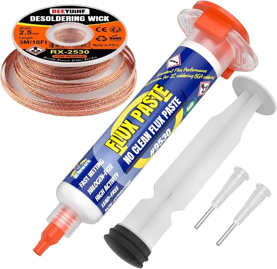 Electronics Soldering Flux Paste Desoldering Wick Kit for PCB Repairs