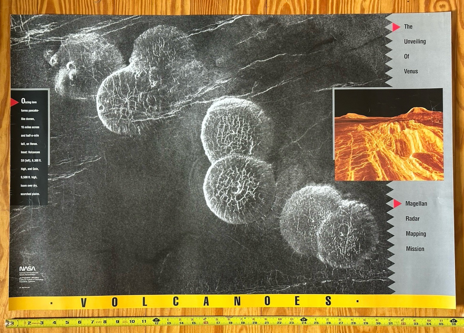 Vintage 1991 Venus Volcano Wall Poster NASA Magellan Radar Mapping
