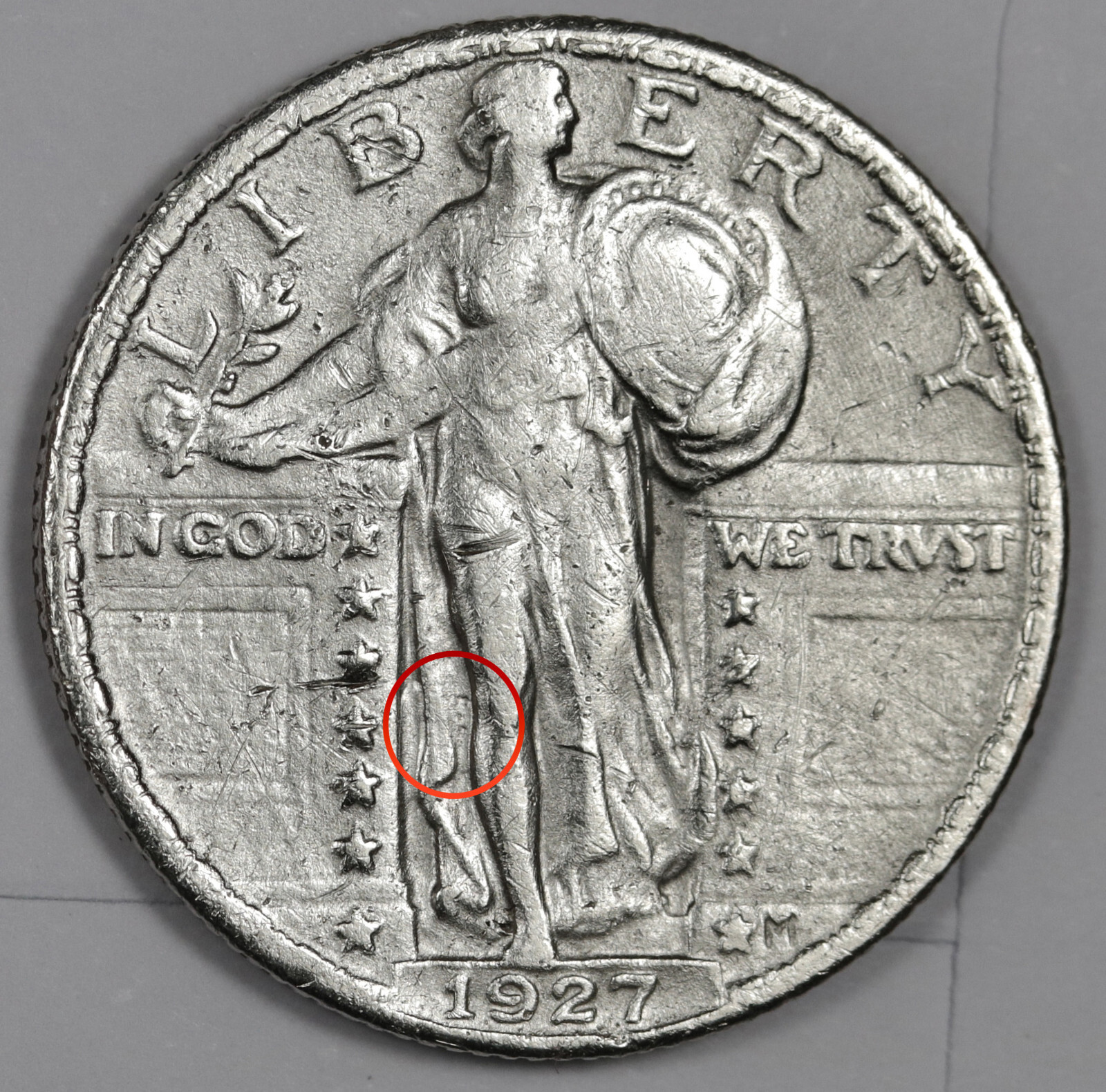 1927-p Standing Liberty Quarter.  Error.  Clashed "E".  High Grade.  188300