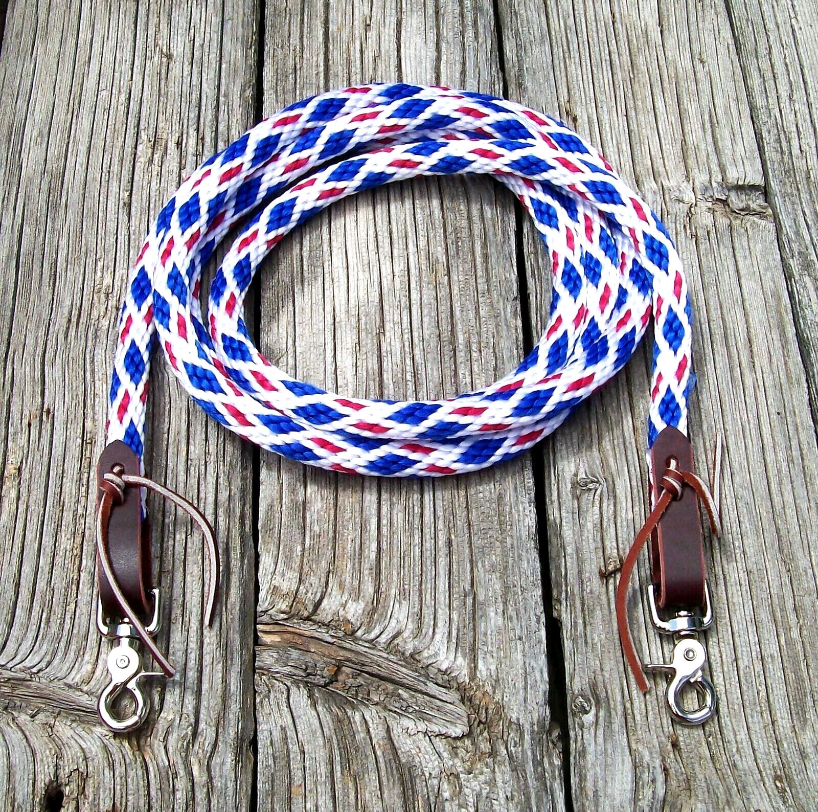 6' - 9' Reins Loop Rope Rein Barrel Race Pony Roping Single Trail red white blue