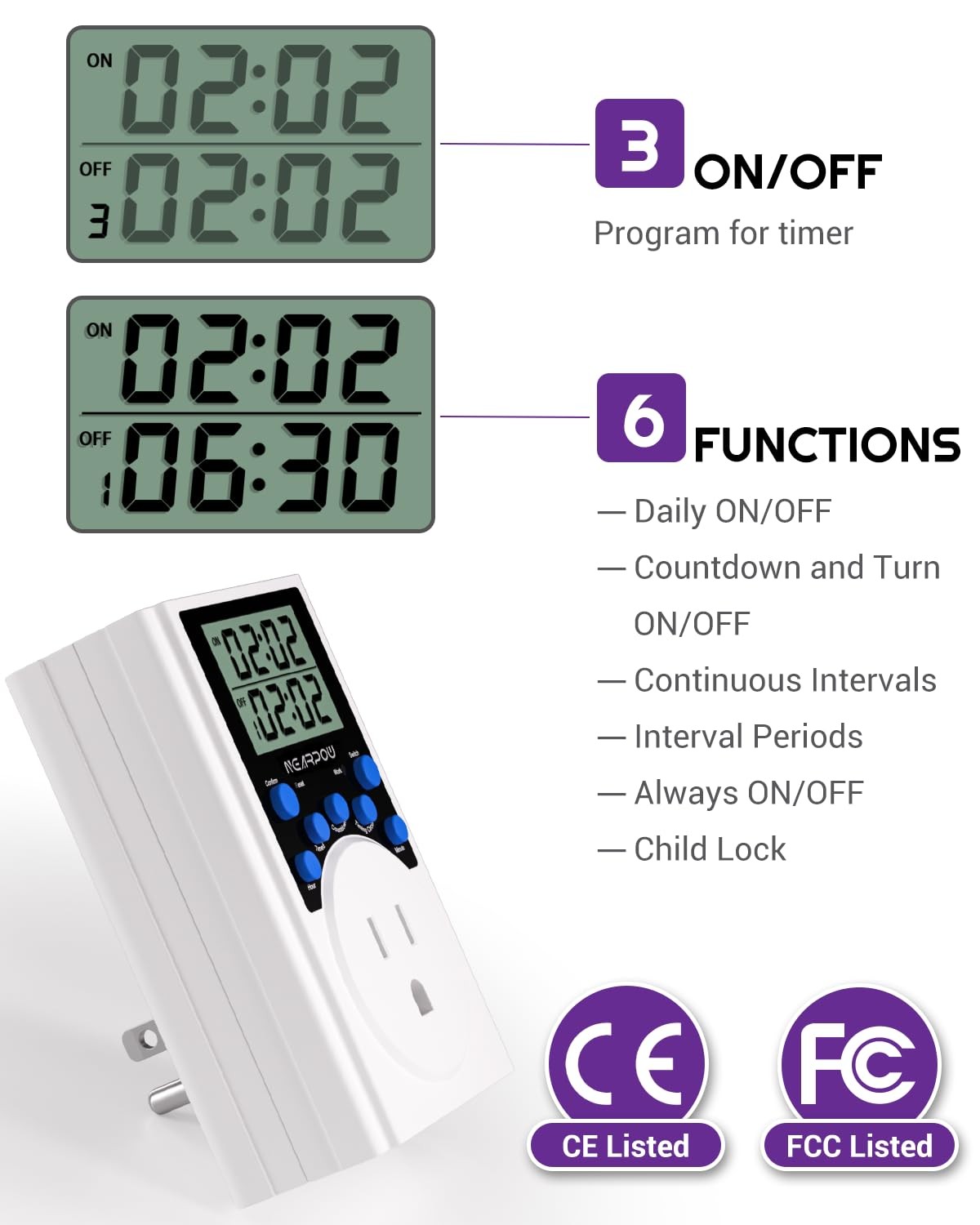 Timer Outlet Multifunctional Infinite Cycle Programmable Digital 3 Prong Plug