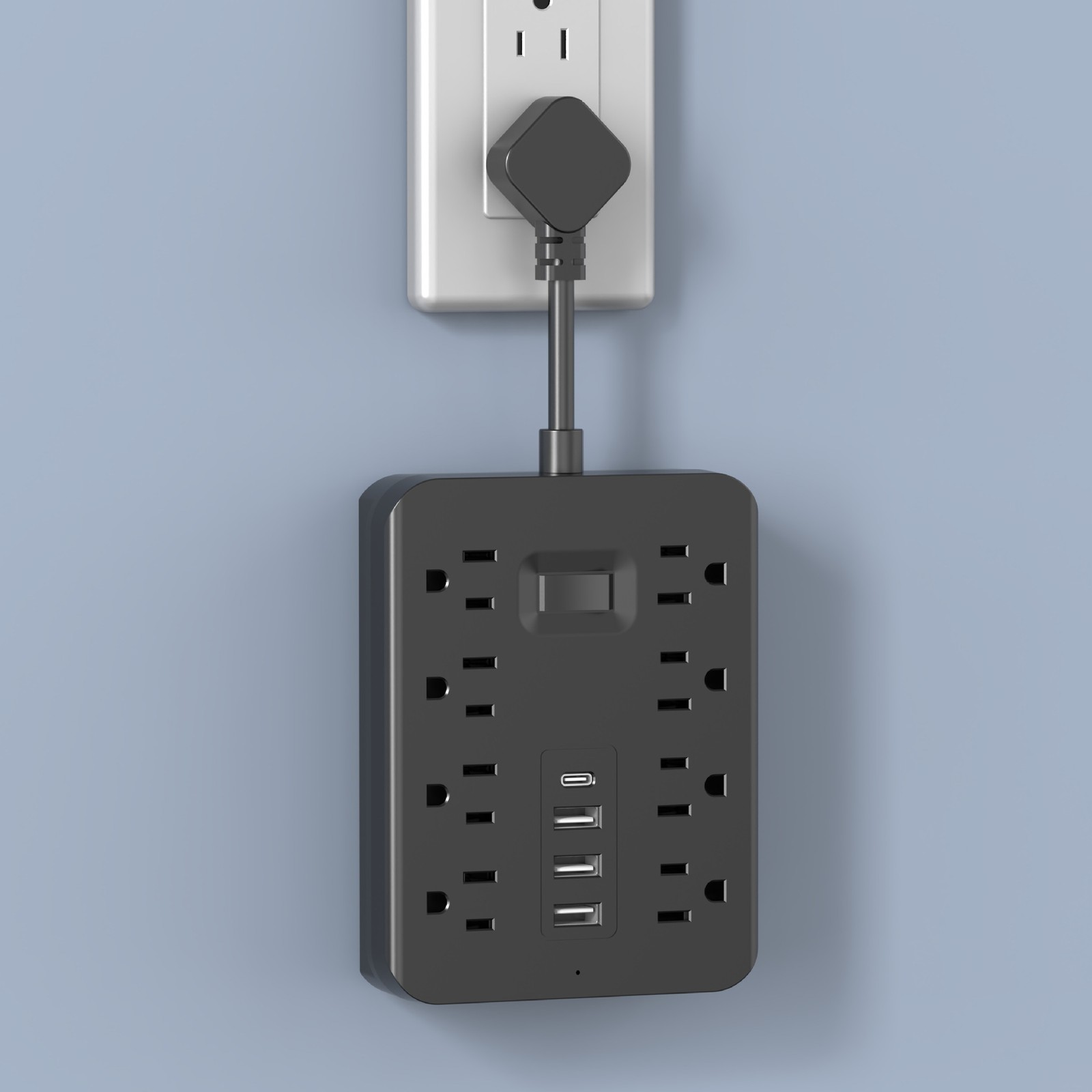 US Surge Protector Power Strip 8 AC Outlets USB Ports Type C Plug Wall Mountable
