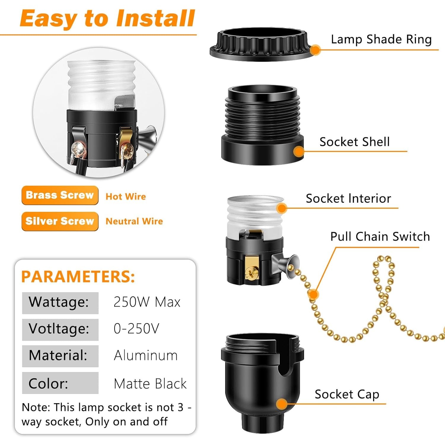 UL Listed E26 Threaded Pull Chain Lamp Socket Replacement Socket E26 Threaded