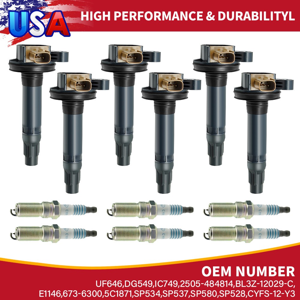 6x Ignition Coils & 6x Spark Plugs Replacement for Ford Expedition F-150 3.5L V6