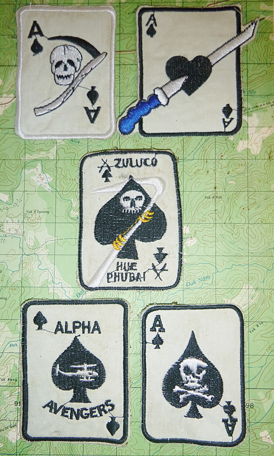 Ace of Spades - Lot x 5 Patch - Death Cards - Alpha - Grim Reaper - Vietnam War