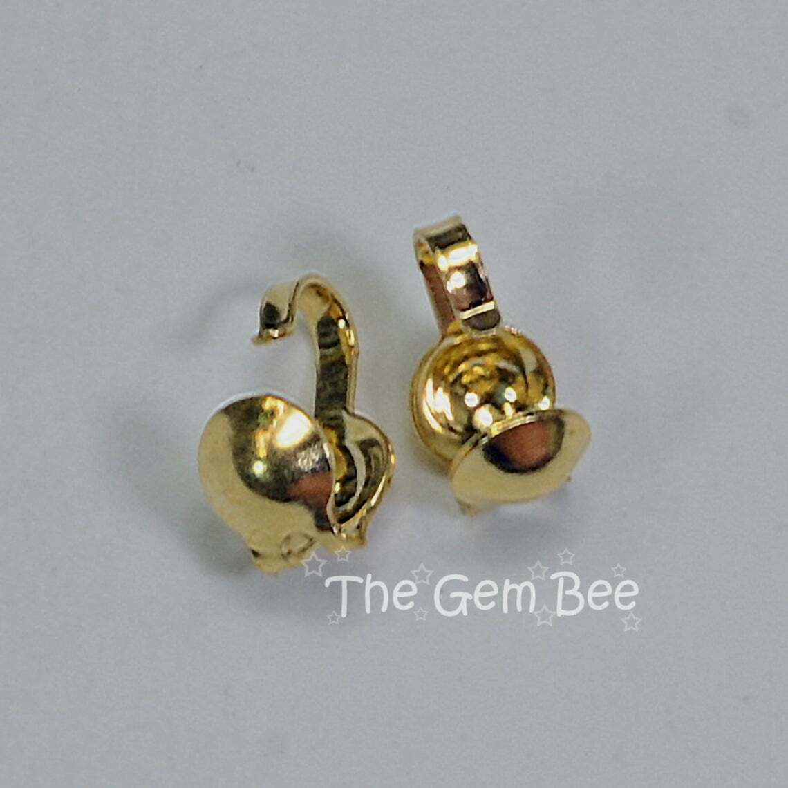 14K Solid Yellow Gold Crimp Hook Clam Shell Bead Tip End Findings (2)