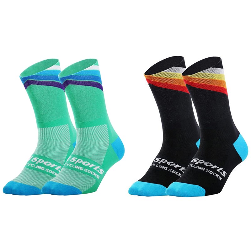 2Pairs Cycling Socks Riding Bicycle Bike Sports Ankle Socks XC MTB Black Green