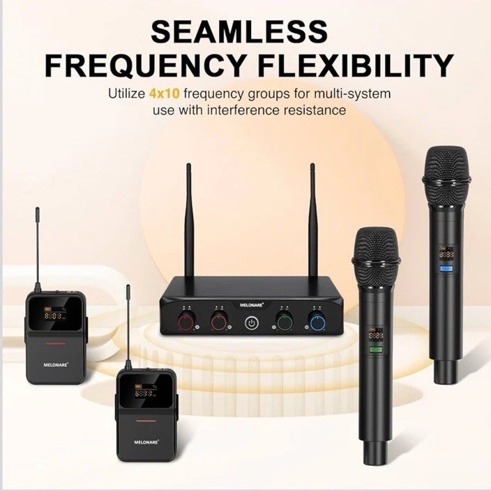 4-Channel Wireless Microphone System UHF Cordless 2 Handheld 2 Bodypack Mics