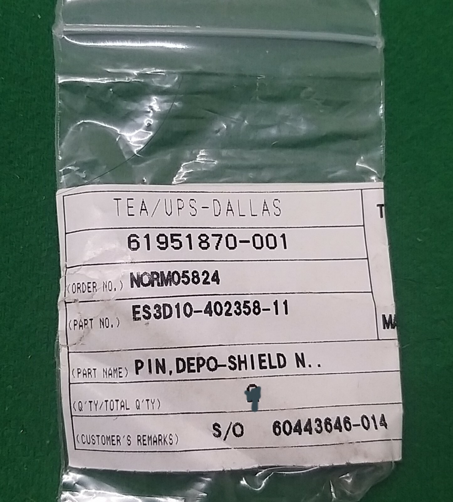 TOKYO ELECTRON ES3D10-402358-11 PIN,DEPO-SHIELD N. NEW