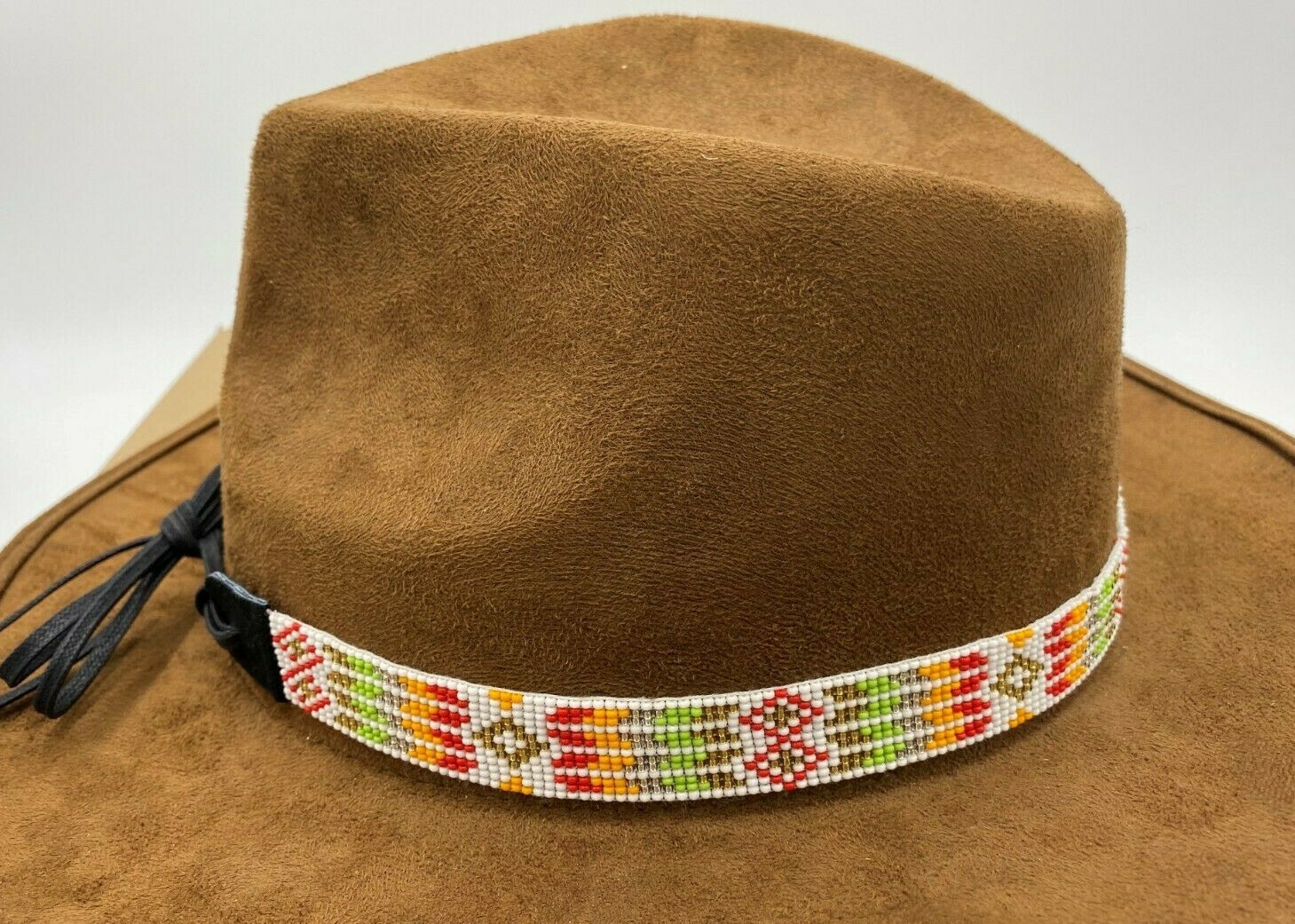 Handmade Beaded Native Style White Multi-Color Beadwork Cowboy Hatband H55/5