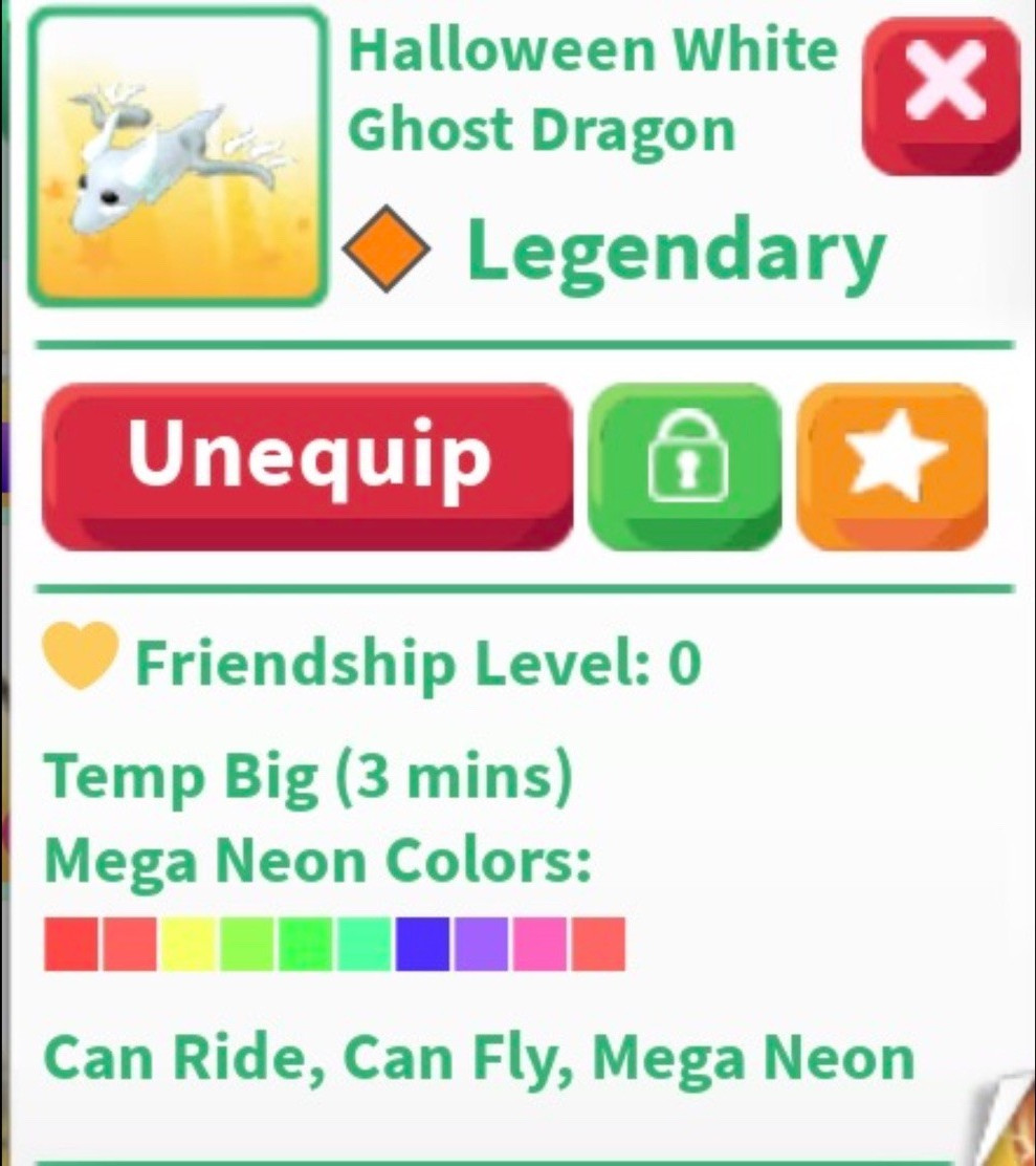 Adopt Me! White Ghost Dragon Legendary Mega Neon Ride Fly Virtual Pet