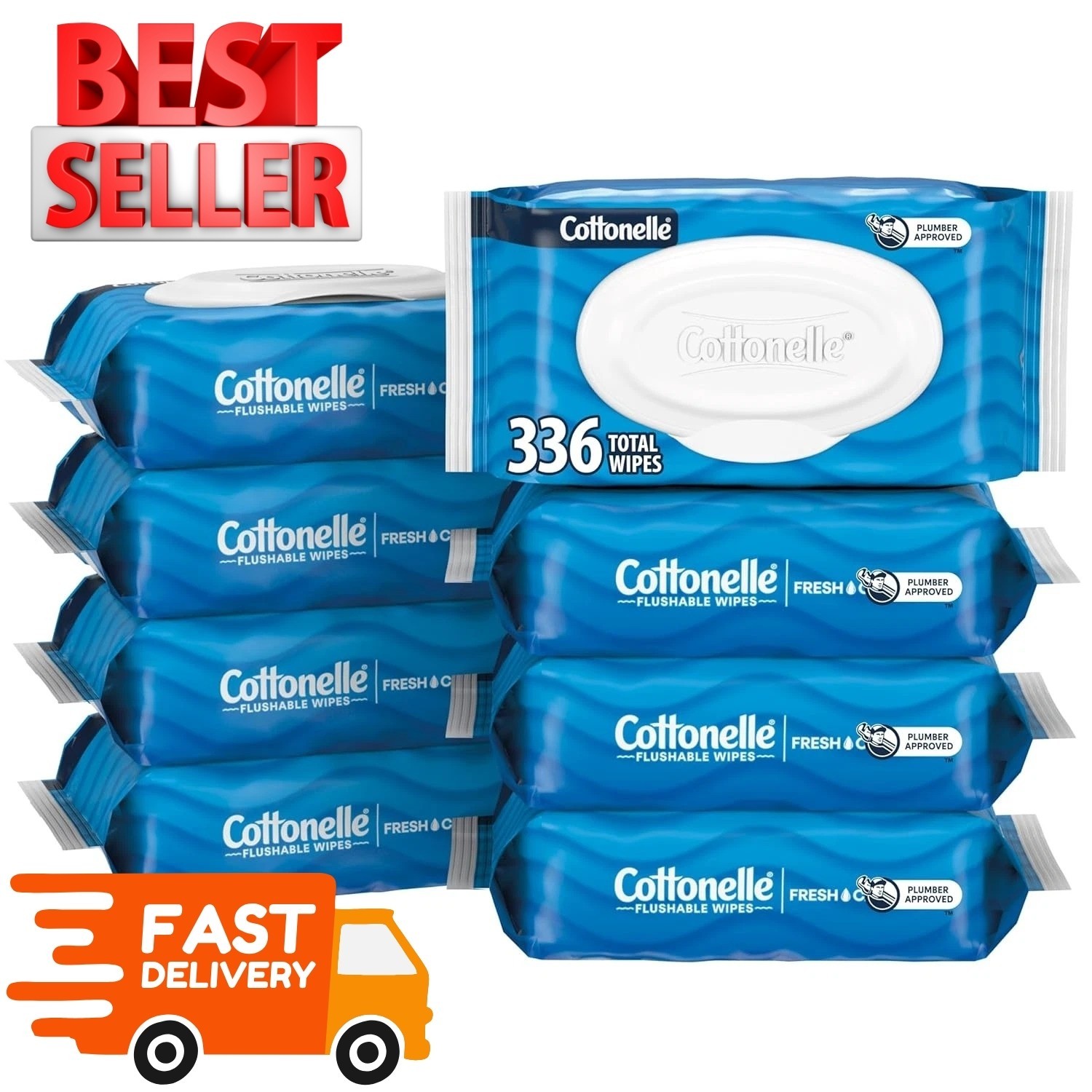 Cottonelle Fresh Feel Flushable Wet Wipes, Adult Wet Wipes, 8 Flip-Top Packs, 42