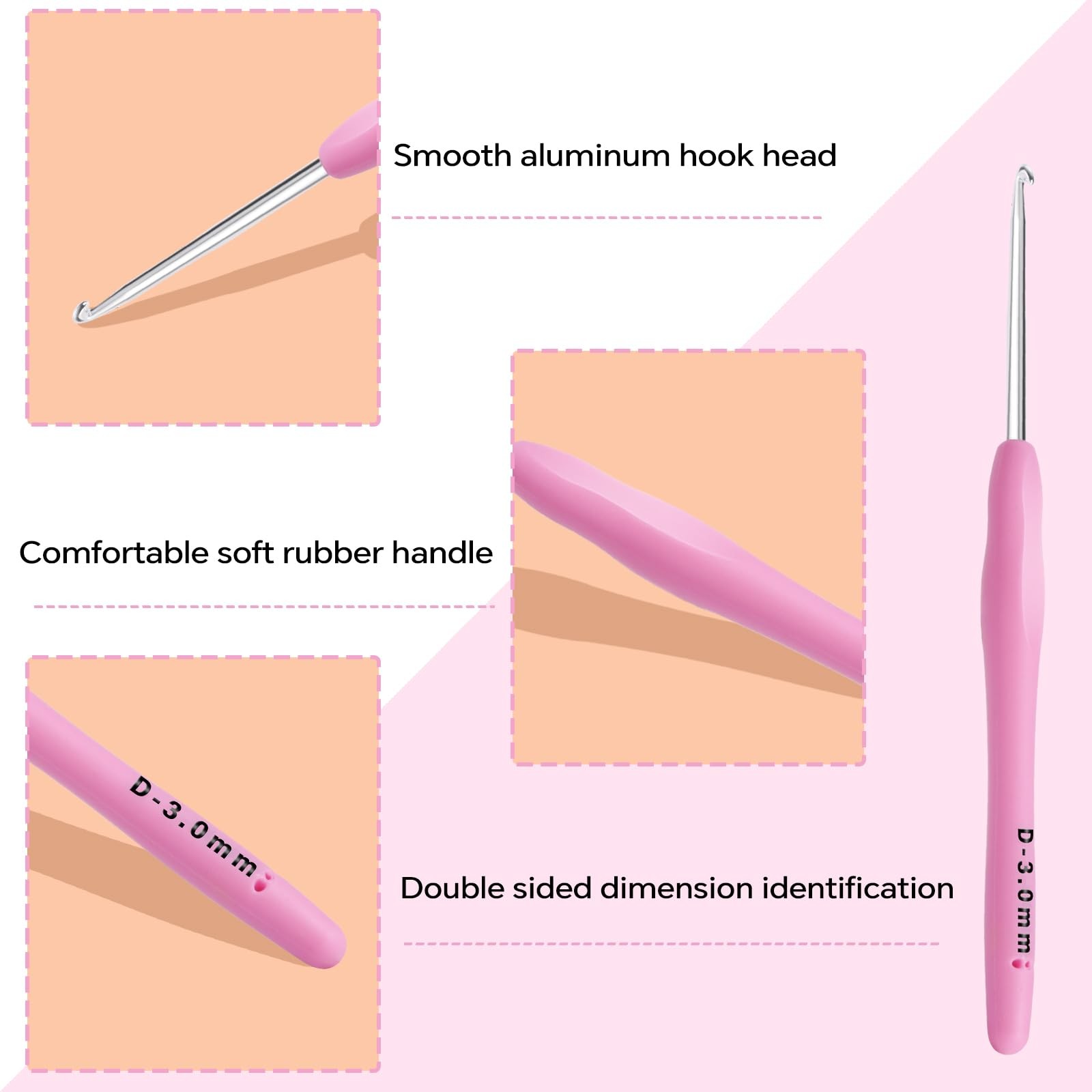 3mm Crochet Hook, Ergonomic Crochet Hook, Smooth and Extra Long  Knitting