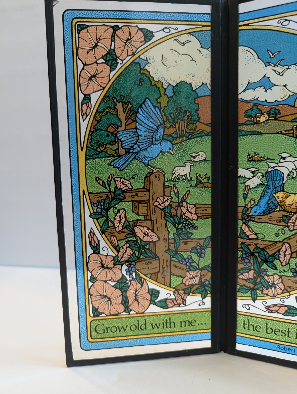 VTG 1978 Yorkraft Seriglass Two-Panel Folding Suncatcher Robert Browning Quote