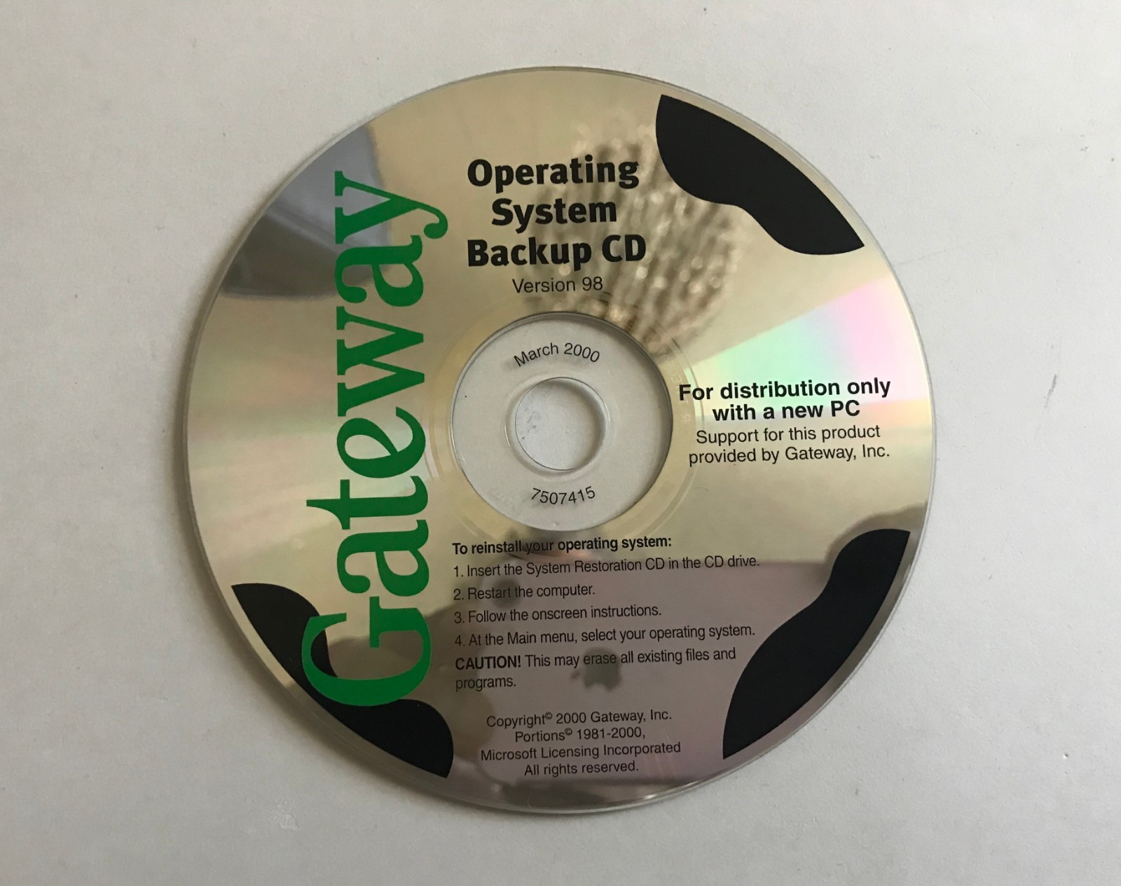 Gateway Operating System Backup CD Ver 98