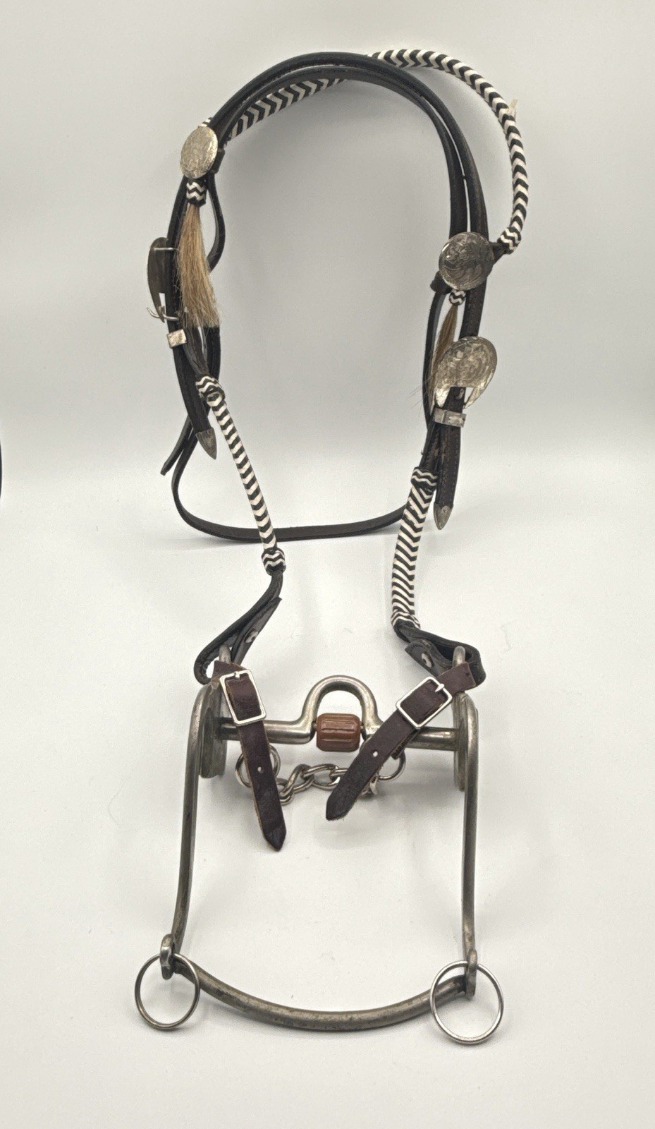 Western Show Bridle & Curb Bit Leather Engraved Silver Plate Conchos Tassels