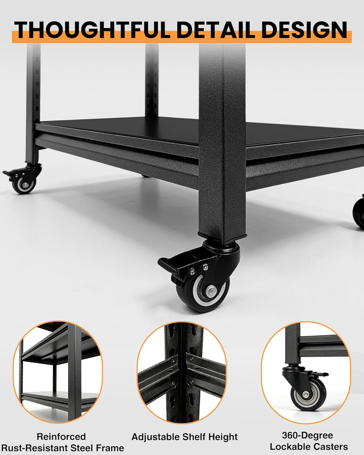 Pterying 52" Rolling Work Table, Adjustable Height Workbench with Lockable Wheel