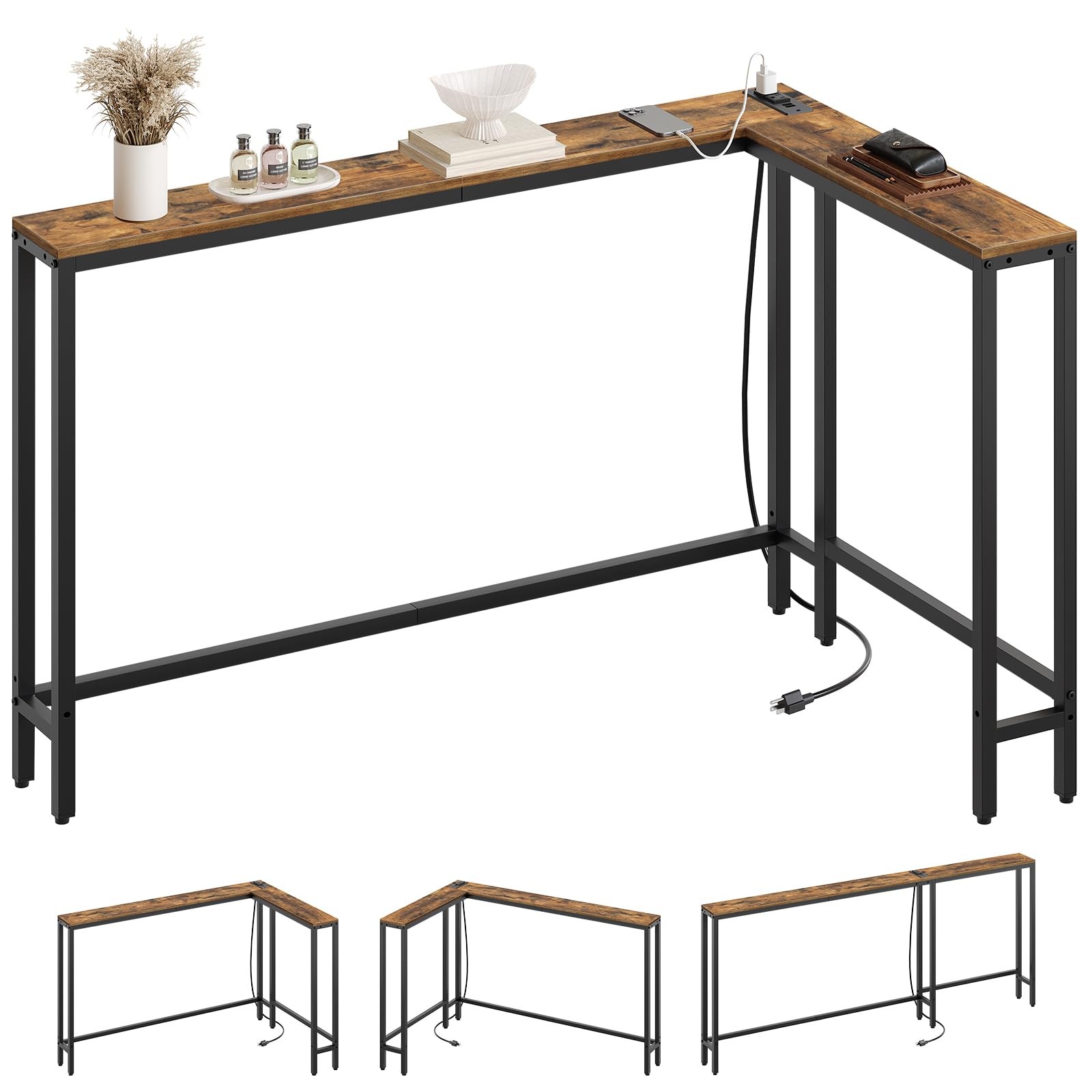 Console Table 70.9 L Narrow Sofa Outlets Charging Rustic Brown YATINEY Long Room