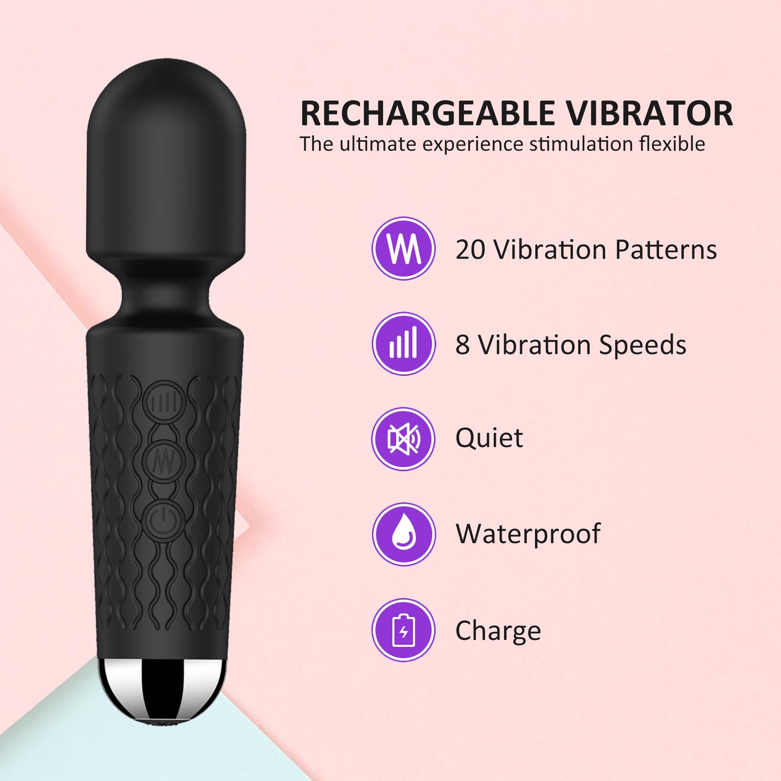Handheld Cordless Mini Massager, Powerful Quiet with Waterproof, 20 Modes & 8...