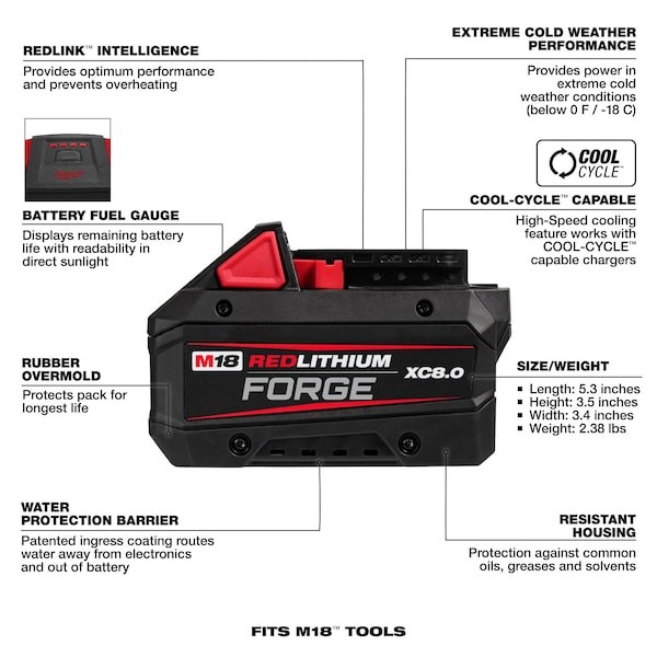 Milwaukee Tool 48-59-1881 M18 Redlithium Forge Xc8.0 Starter Kit