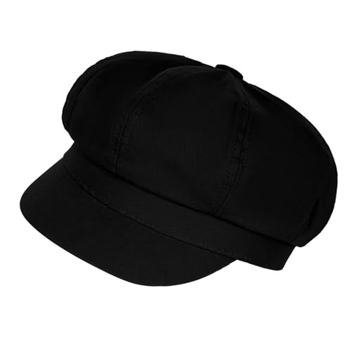 Newsboy Hats for Women - Classic 8-Panel Cabbie Hat with Adjustable 7 5/8 Black