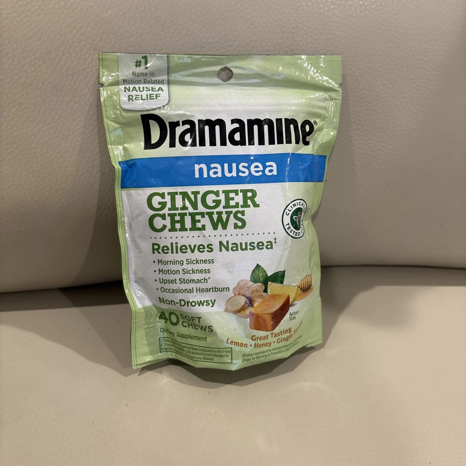 Dramamine Ginger Chews for Nausea 40 Count SEALED EXP: 03/2026