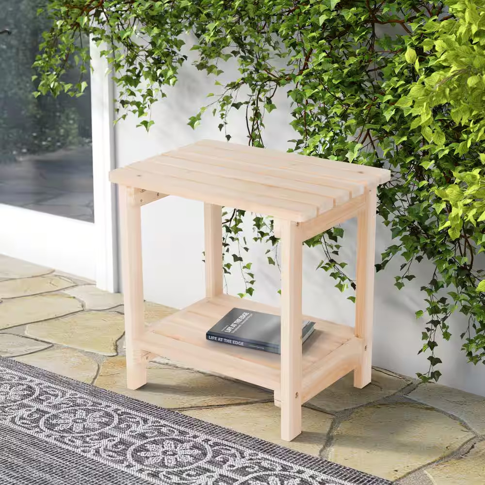 20 In. Tall Natural Rectangular Wood Outdoor Side Table