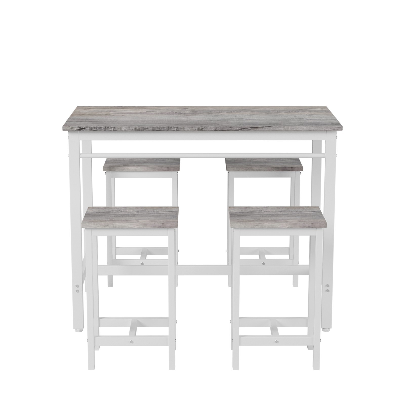 Modern 5PC Kitchen Bar Table Set w/Stools Metal Frame White Oak
