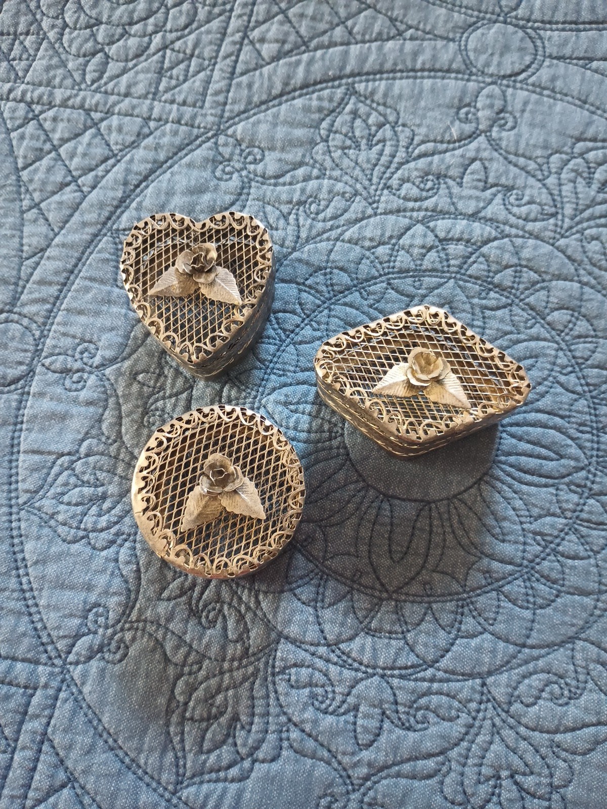 Trio Of Mesh Trinket Boxes Silver Tone
