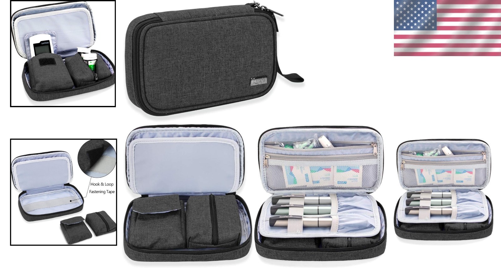Multi-Function Black Diabetic Supplies Case - Keeps Your Essentials Organized
