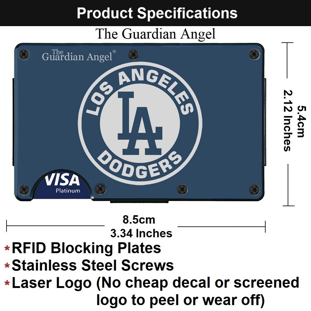 Los Angeles Dodgers Engraved Titanium Blue RFID Blocking Wallet w Clip D7