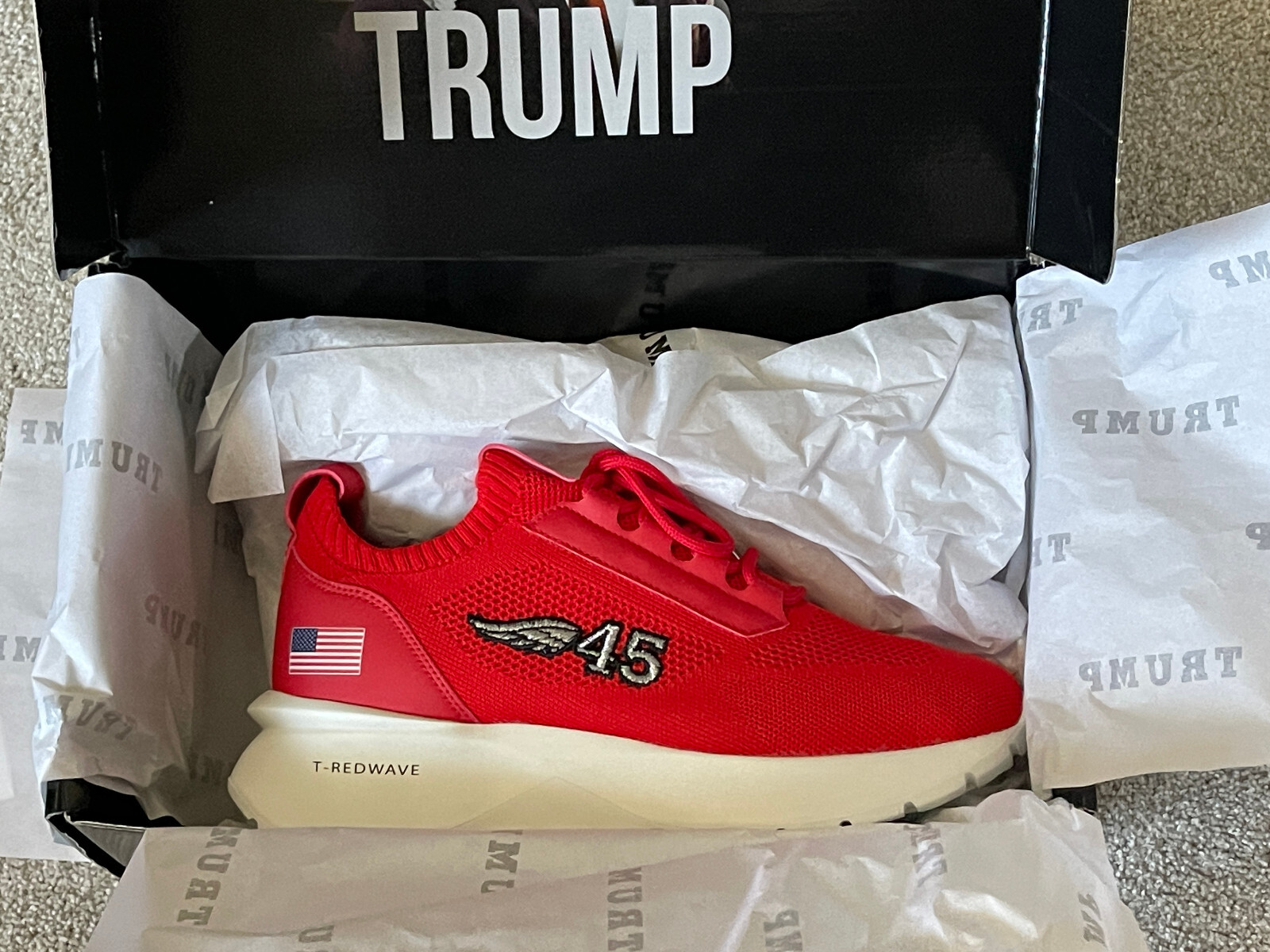 NEW in BOX 2024 Donald Trump POTUS 45 Sneakers Shoes RED Mens 8 Womens 9.5 POTUS
