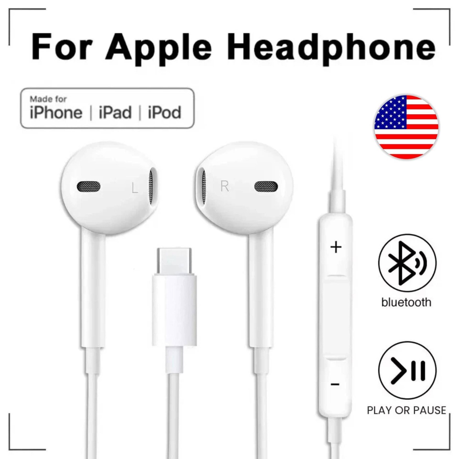For Apple iPhone 15 16 17 Pro Max Headphones Earphones Handsfree With Mic US