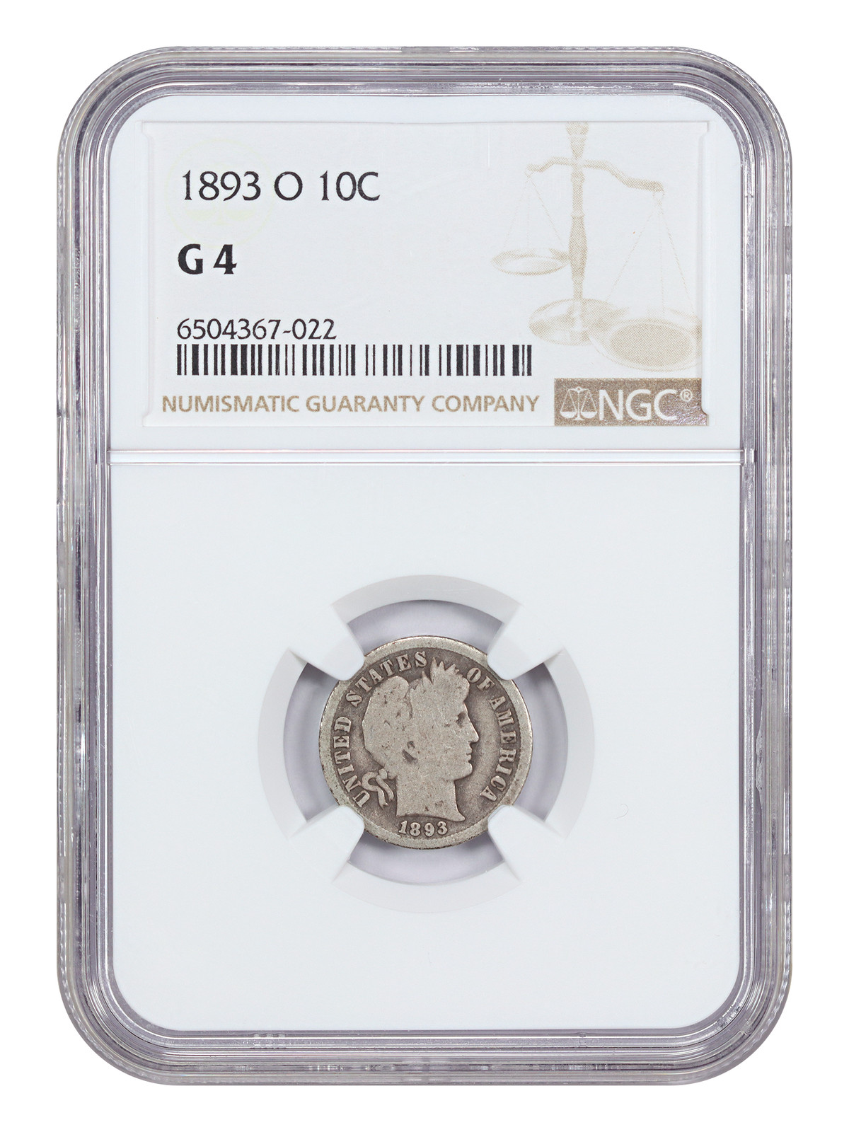 1893-O 10C NGC Good 04 - Barber Dime