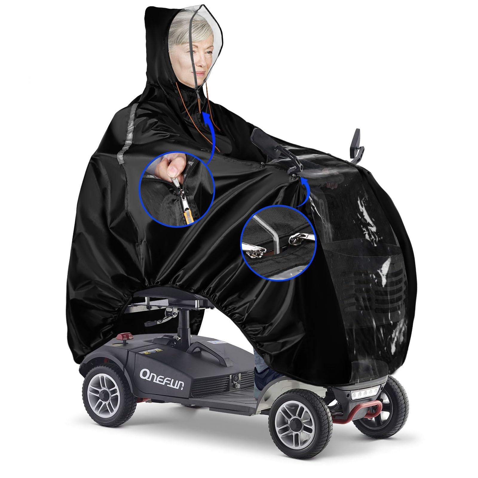 ZHOUMADE Mobility Scooter Rain Cover, 420D Oxford & EVA One Size, Black