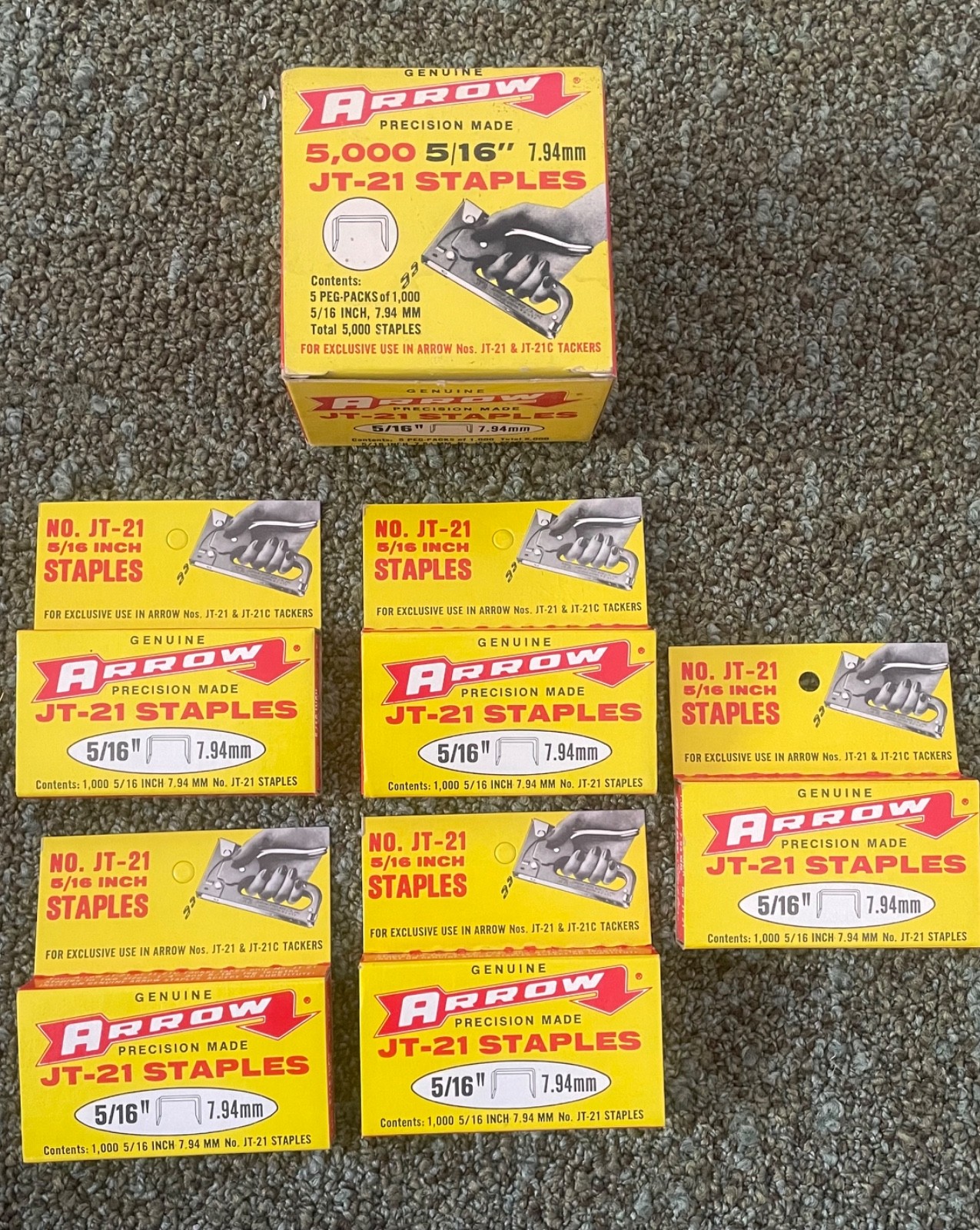 5 PACK LOT -Arrow  JT21 5/16" 7.94mm Staples/Fasteners  (1000 Per Box x 5)