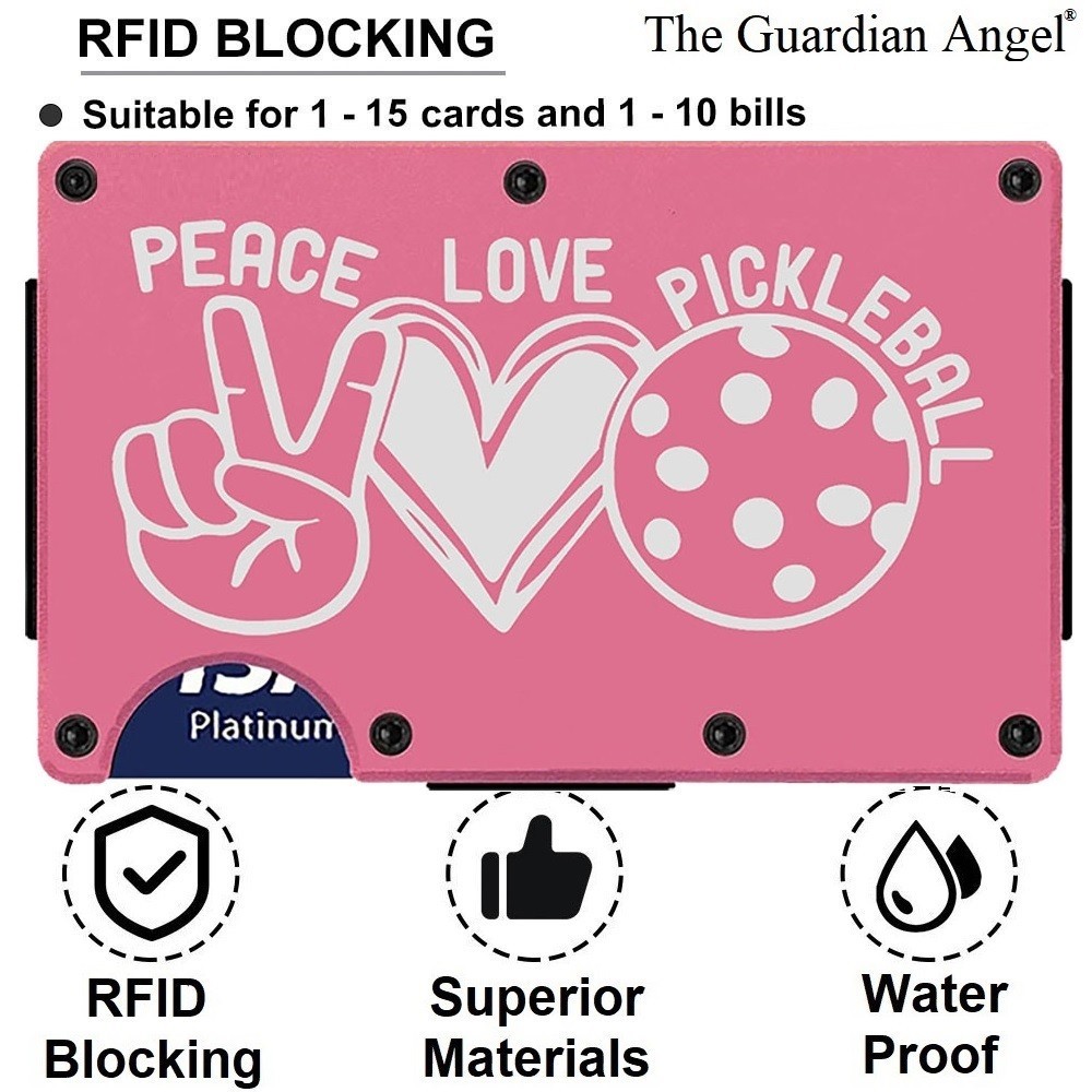 Womens Peace Love Pickleball Pink RFID Blocking Wallet Pickle Ball Gift D7