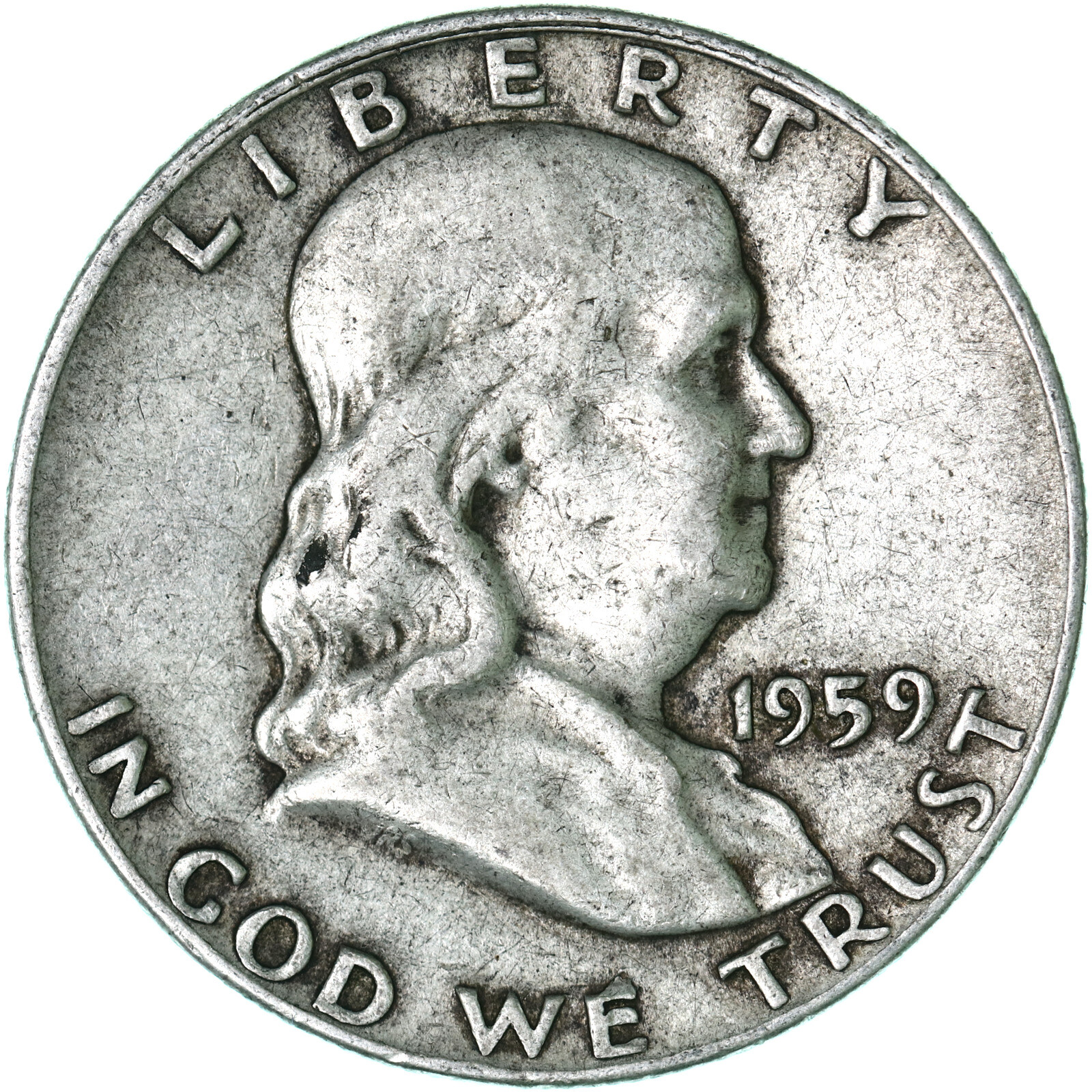 1959 D Franklin Half Dollar 90% Silver Fine FN