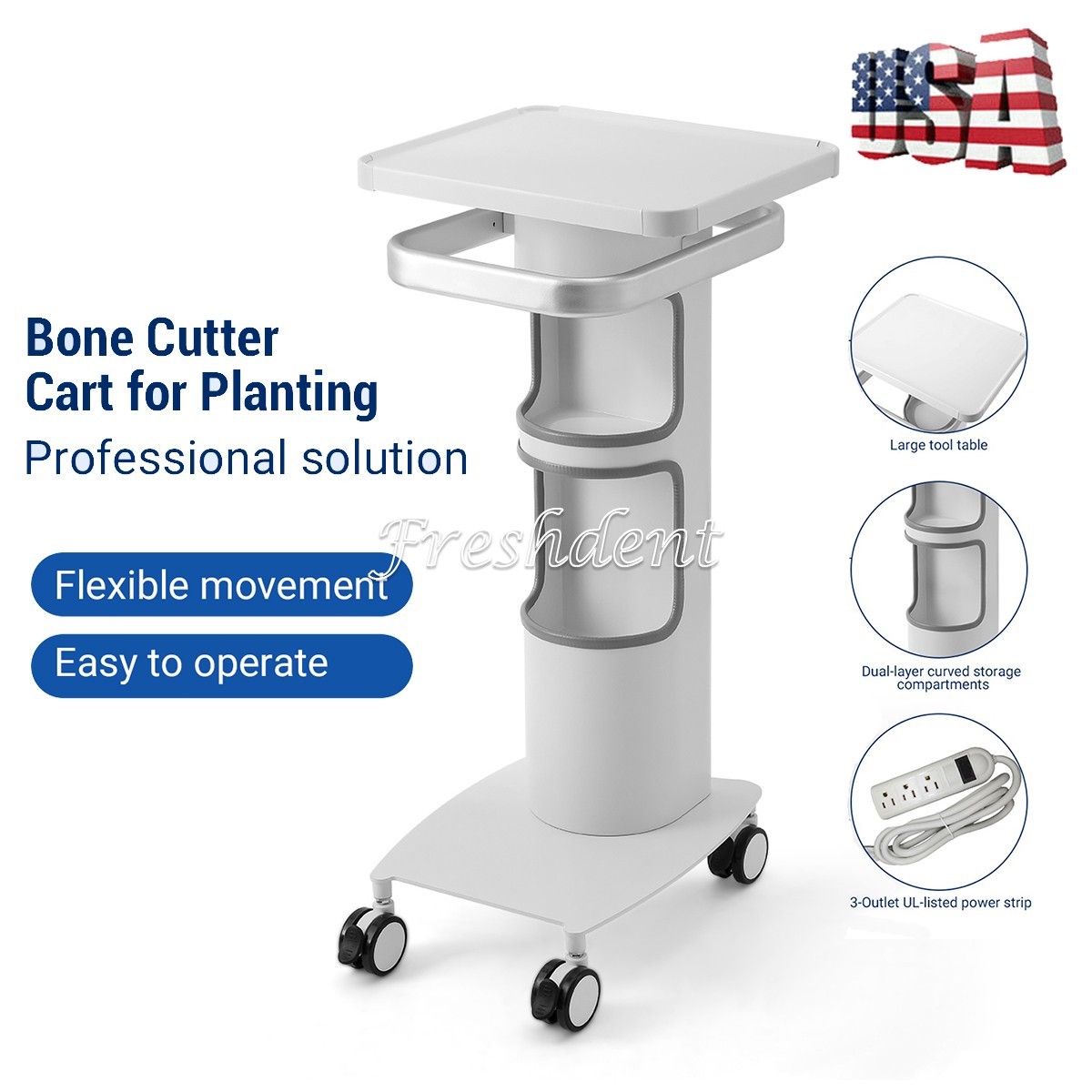 Dental Multi-Function Trolley Mobile Cart with 360° Lockable Wheels for Implant