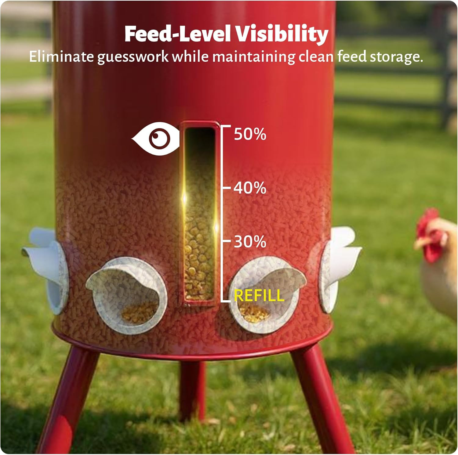 75 LB Large Free Standing Chicken Feeder, Portable Gravity Chicken Feeder Automa
