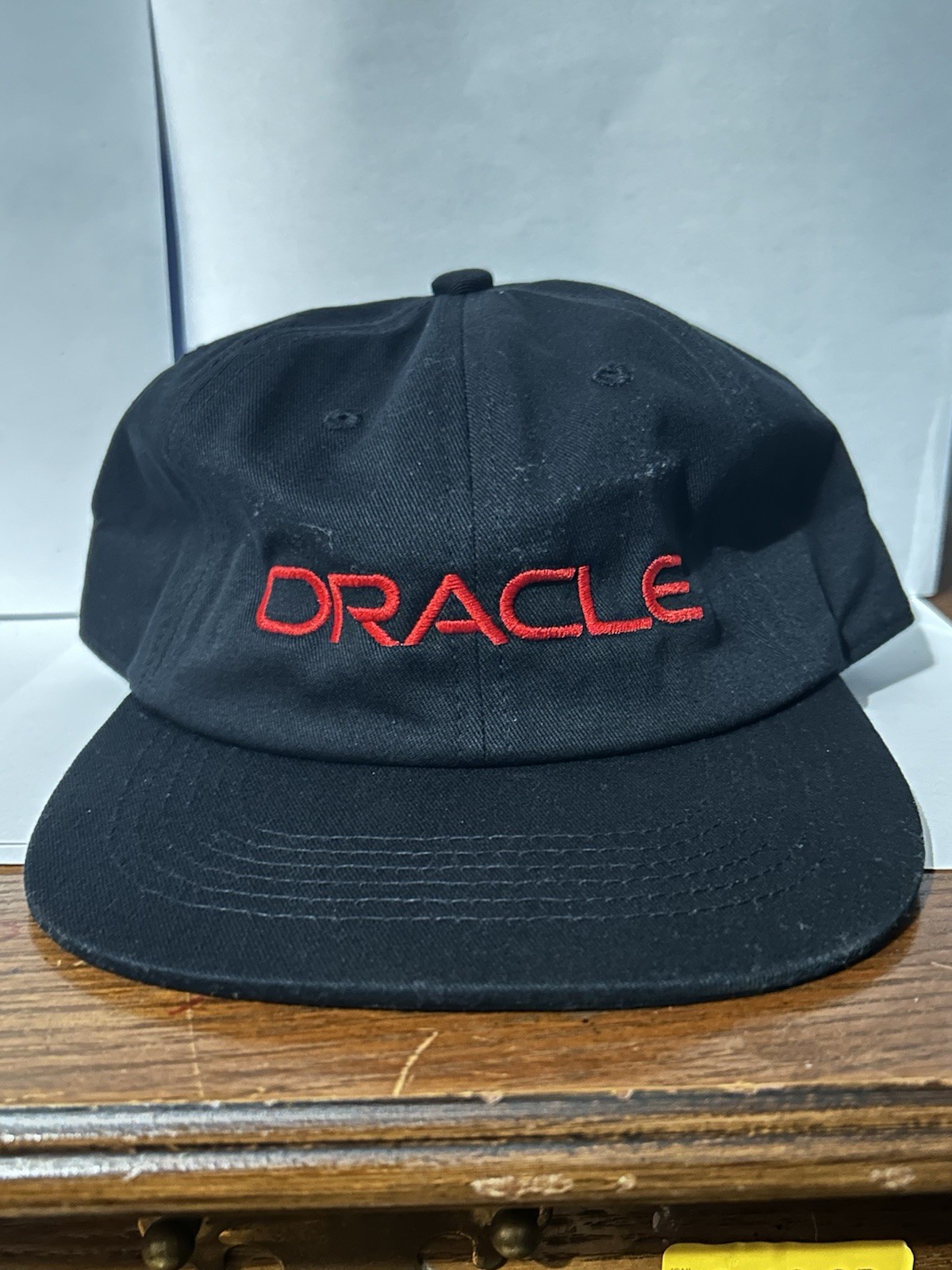Oracle Hat Cap Strapback Black Embroidered Spellout Logo Red Lettering