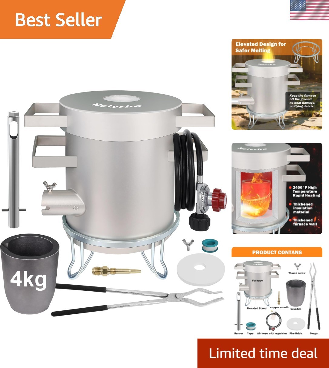 4kg Propane Smelting Furnace Kit - Durable Stainless Steel for Metal Crafting