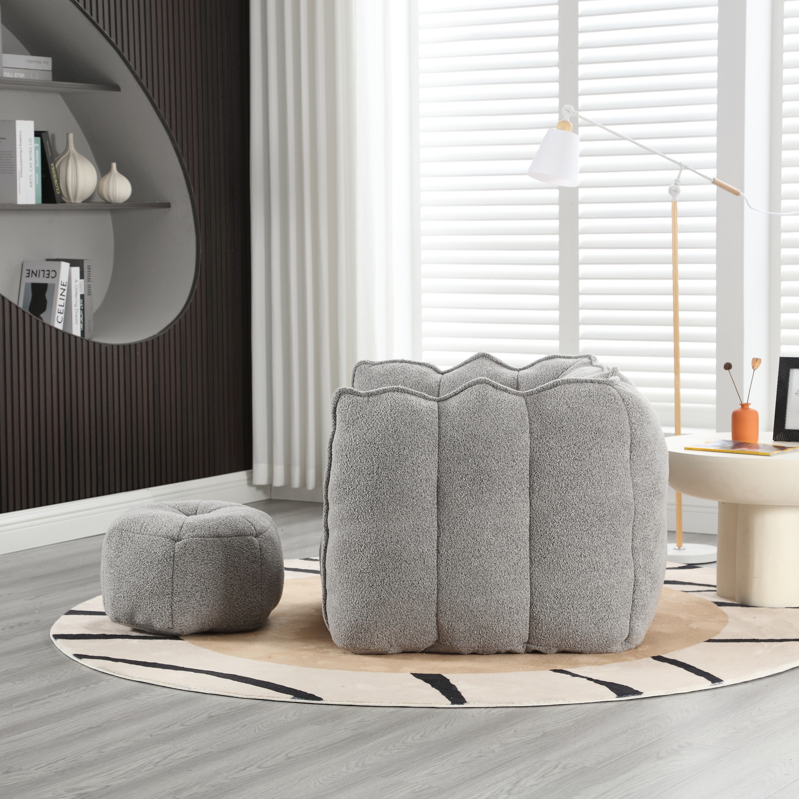 Bean Bag Chair With Footstool Armrest Bean Bag Chair Lazy Sofa Living Room Gray