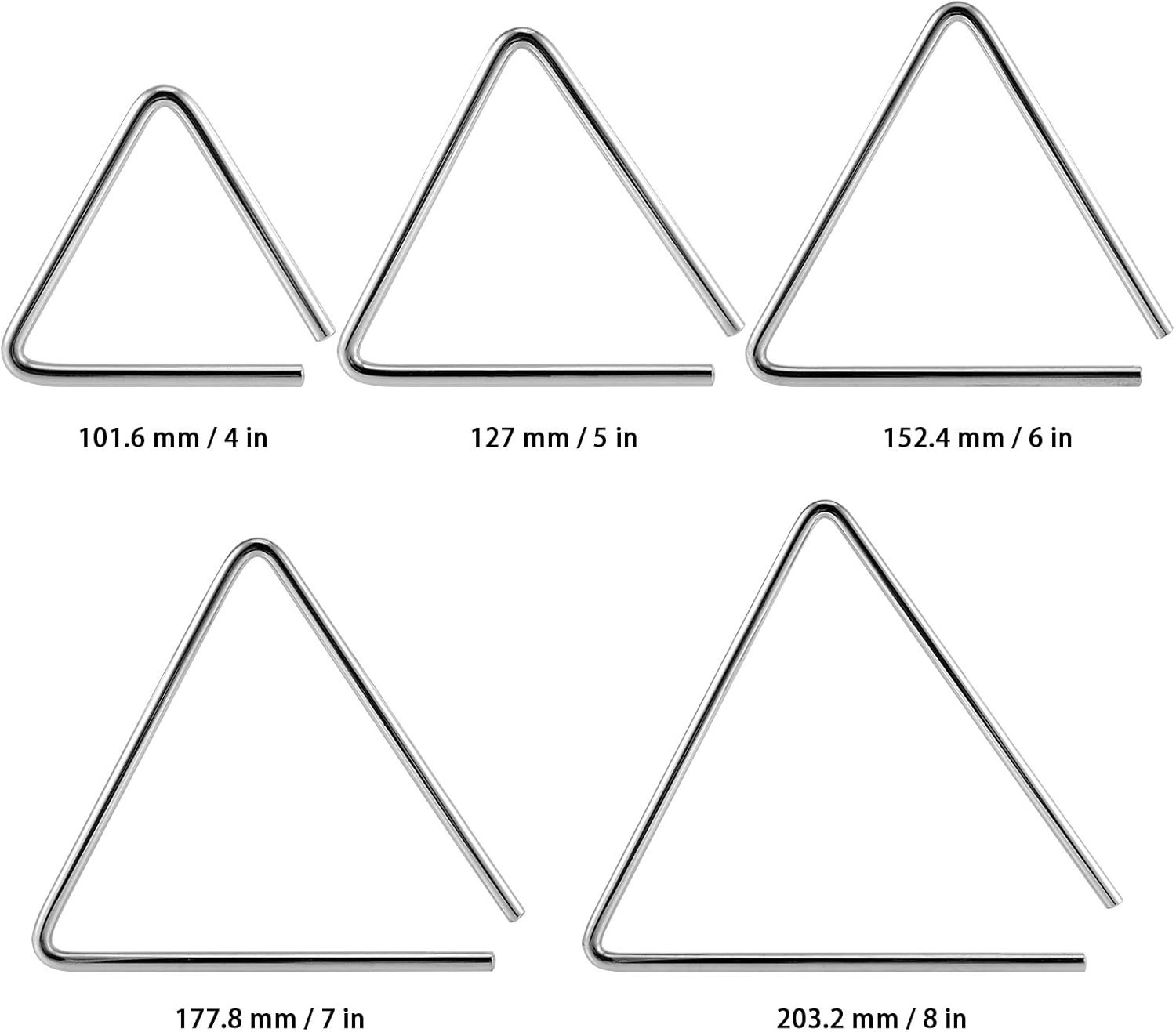 10 Pack Triangle Instrument, 4, 5, 6, 7, 8 Inch Musical Triangle Percussion Inst