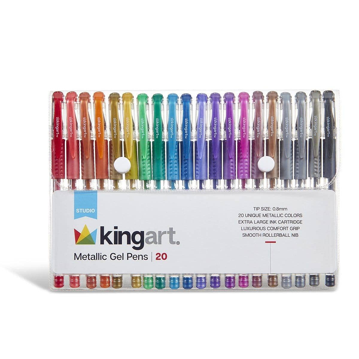 KINGART Metallic Gel Pens 20 Count Smooth Rollerball Nib Vibrant Colors