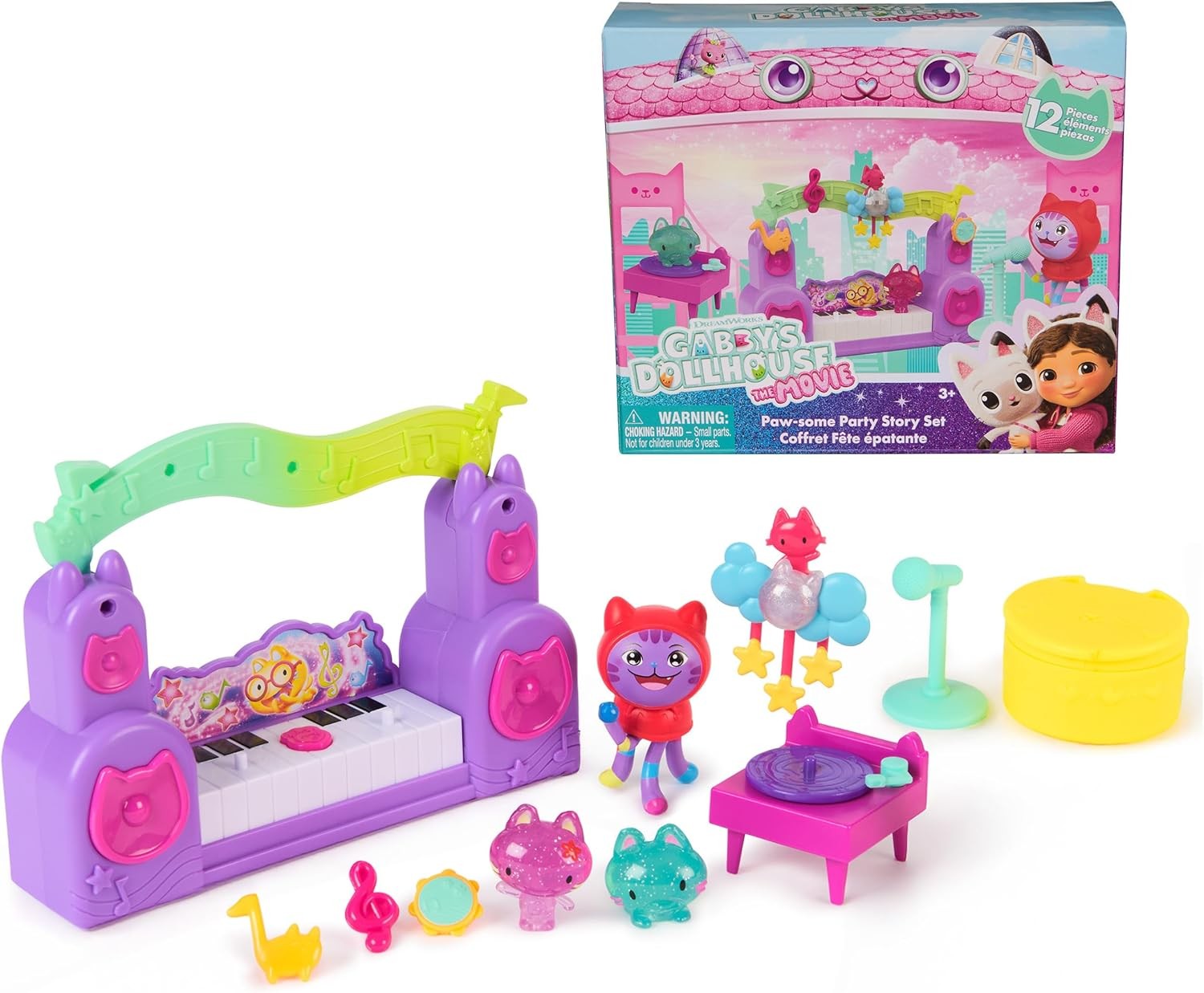 Gabby's Dollhouse: The Movie, Paw-Some Party Story Set with DJ Catnip, 2 Eraser