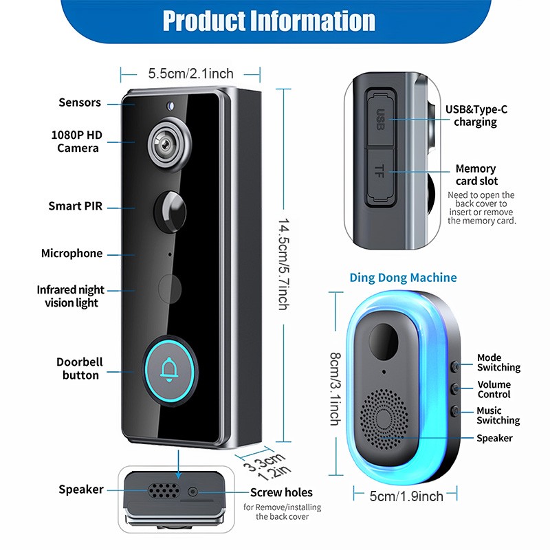 Smart WiFi Video Doorbell Wireless Door Bell Phone Ring Intercom Security Camera